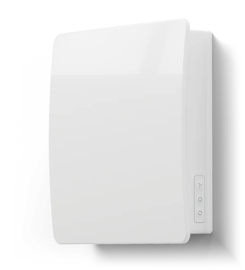Lokalni rekuperator VT501 na zidu: bijela ploča 242 × 242 mm, 56 mm od zida
